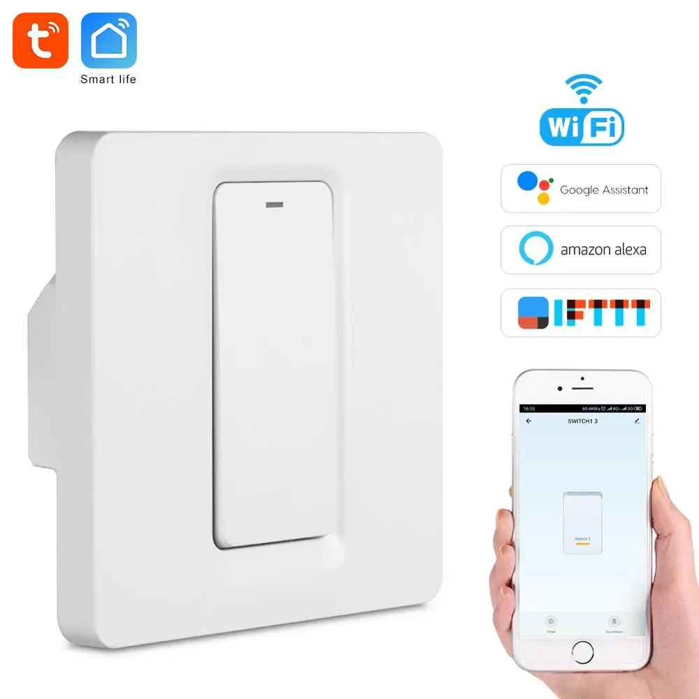 Tuya wifi Пульт дистанционного управления выключатель света ЕС настенная кнопка smart switchs поддержка Alexa, Google Home, переключатель голосового управления - Комплект: 1 Gang