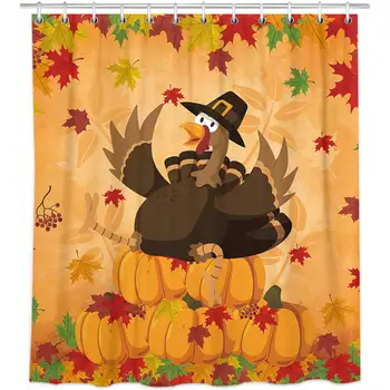

Thanksgiving Shower Curtain, Waterproof Funny Turkey Bathroom Curtains, Fall Holiday Fabric Shower Curtains Hooks for Bathroom