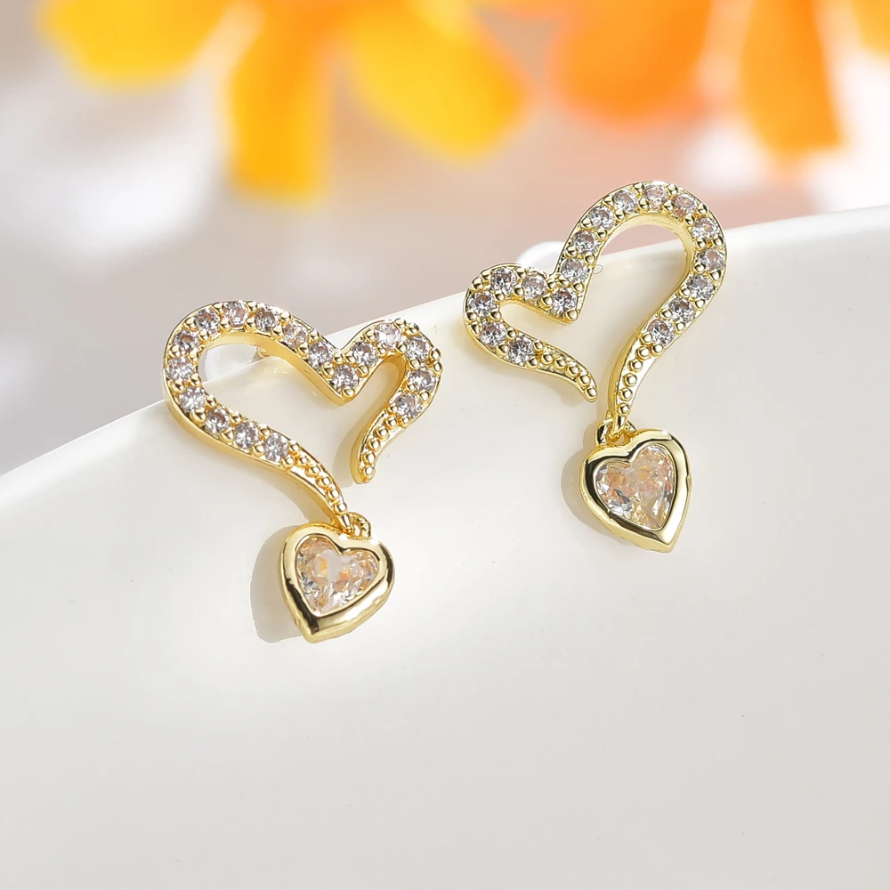 Корейское модное Золотое Серебряное сердце, для влюбленных серьги-гвоздики для женщин роскошный Фианит, циркон, кристалл, маленькие серьги вечерние ювелирные изделия