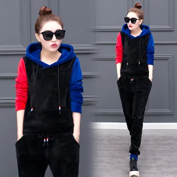 

Golden Velvet Women 2 Piece Set Top And Pants Casual Tracksuit Women Sportswear Women's Tracksuits Thickening Women's Suit