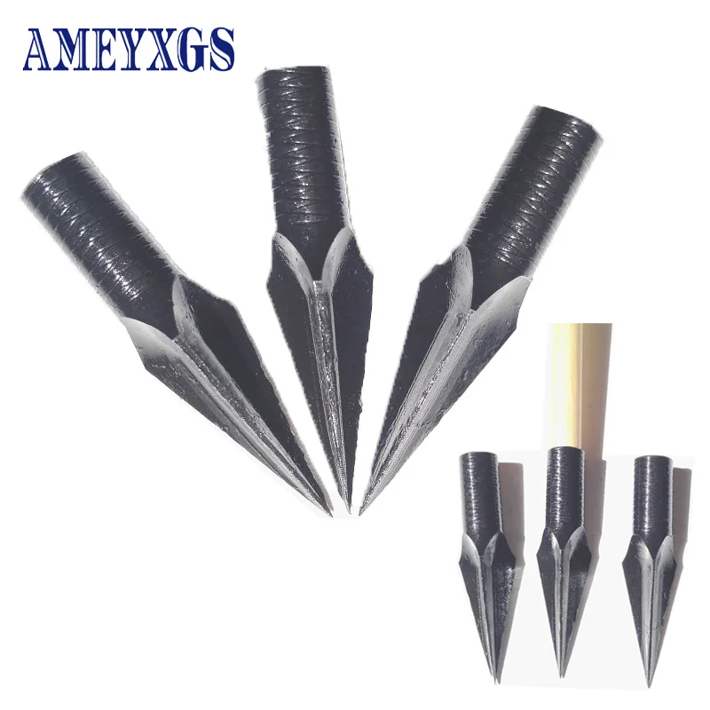 

6/12pcs Archery Arrowhead Three-Sided Broadheads Black Fit For 8mmArrow Shaft Arrow Heads Hunting Compound Crossbow Recurve Bow
