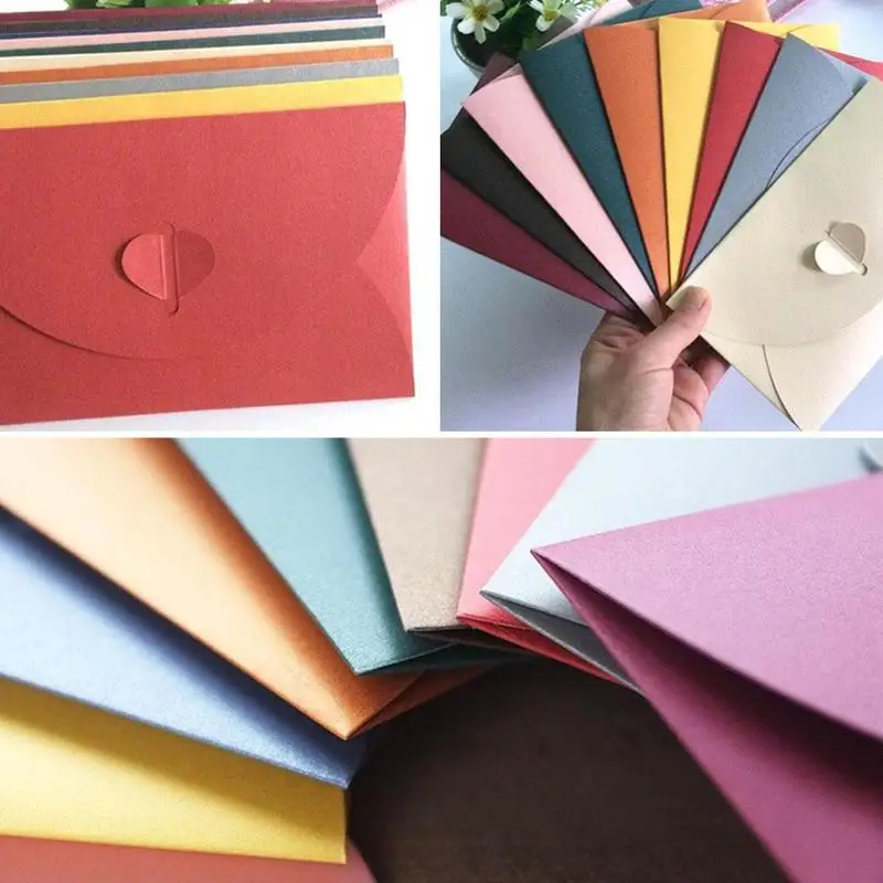 Цветной конверт в форме сердца с пряжкой крафт перламутровый бумажный пригласительный конверт праздничный декоративный деловой конверт K7P6