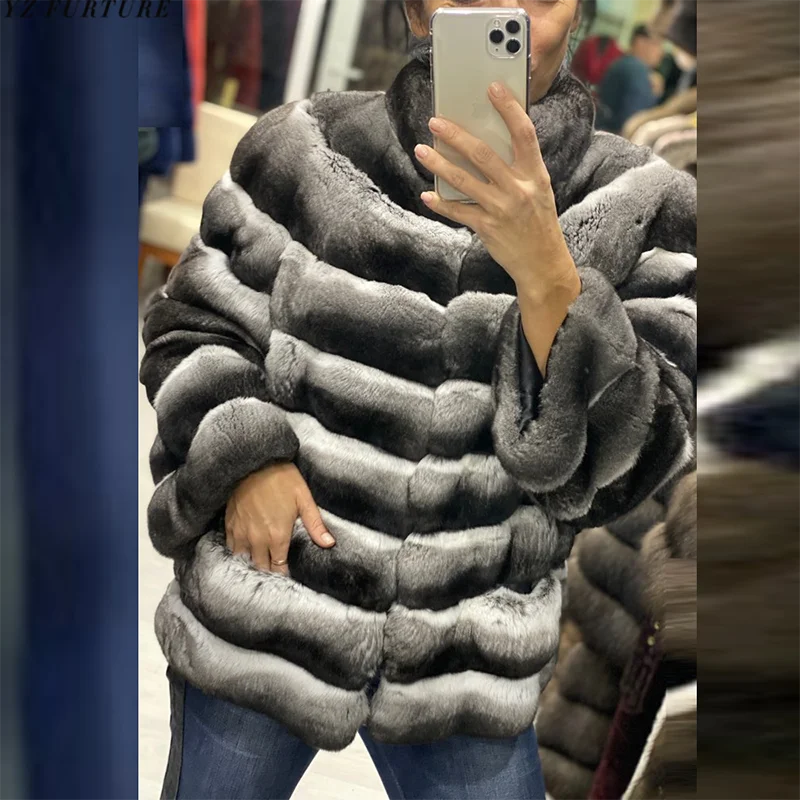 Мех шиншиллы пальто короткая шуба из кролика Рекс натуральная Меховая куртка