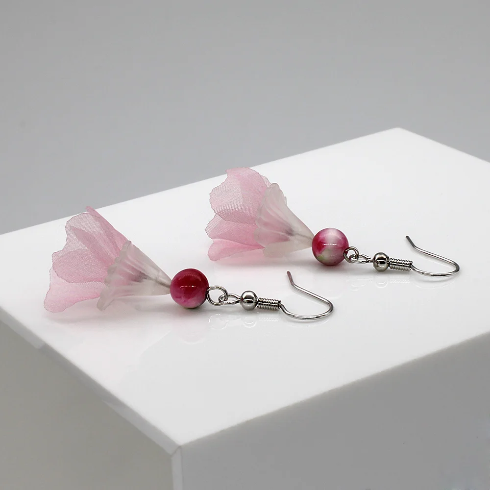 

SHELA Semi-precious Stone Pink Flower Dangle Drop Earrings for Womern Bohemian Boho Korean Fashion Jewelry Pendientes
