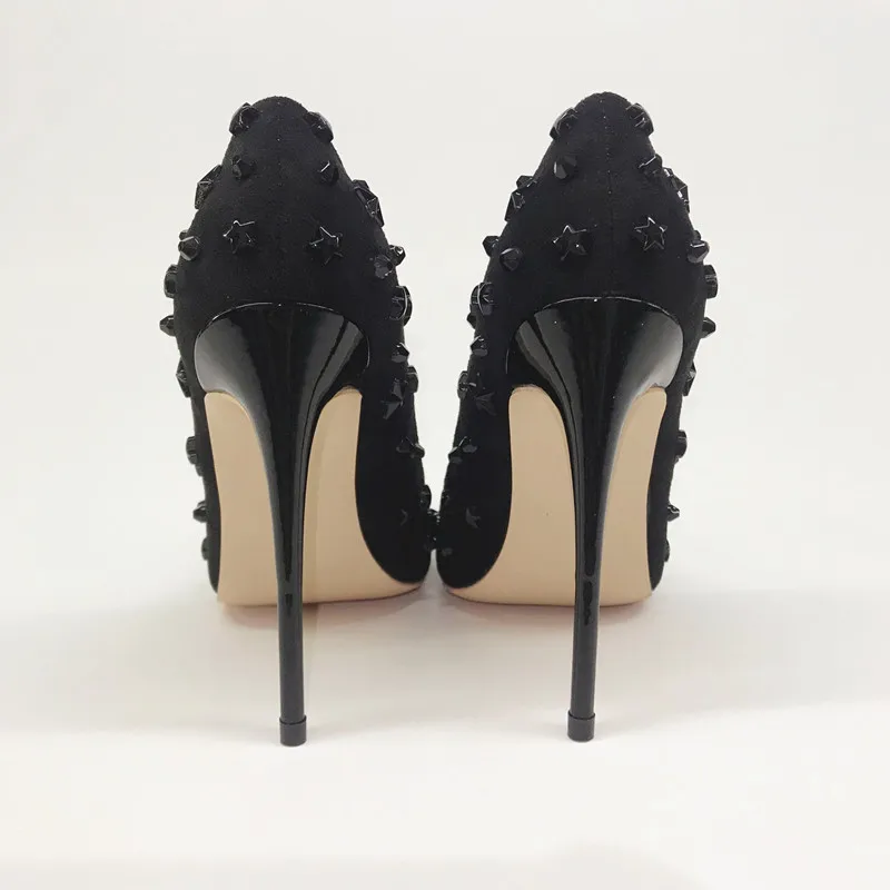 Black 12cm Черные туфли с заклепками на высоком каблуке 12 см; пикантные тонкие туфли с закрытым острым носком; открытые вечерние туфли для ночного клуба; модельные женские туфли - Цвет: Black 12cm