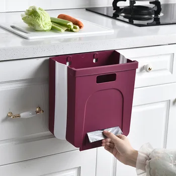 

Folding Waste Bin Kitchen Cabinet Door Hanging Garbage Can Portable Desk Car Dustbin Wall Mounted Bathroom Toilet Trash Cabinet
