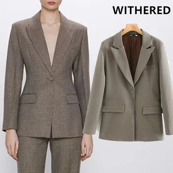 

Withered england vintage office lady urban plaid blazer feminino blazer mujer 2019 women blazers and jackets tops 2 piece set
