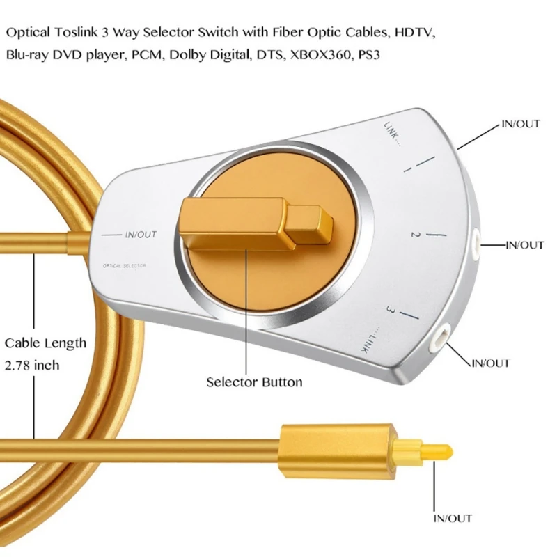 Оптический аудио разветвитель 1 в 3 из переключателя селектор конвертер адаптер кабель для ТВ