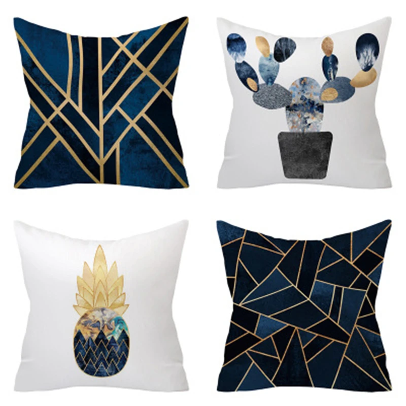 

Cushion Cover Polyester Gold Blue Pillow Case Cover Sofa Car Waist Cushion Throw Pillow Cover Fashion Absorb Sweat Pillows
