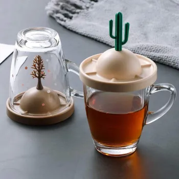 

4PCS Drainage Cup Holder Four Seasons Three-Dimensional Plant Multifunctional Lid Glass Storage Coaster