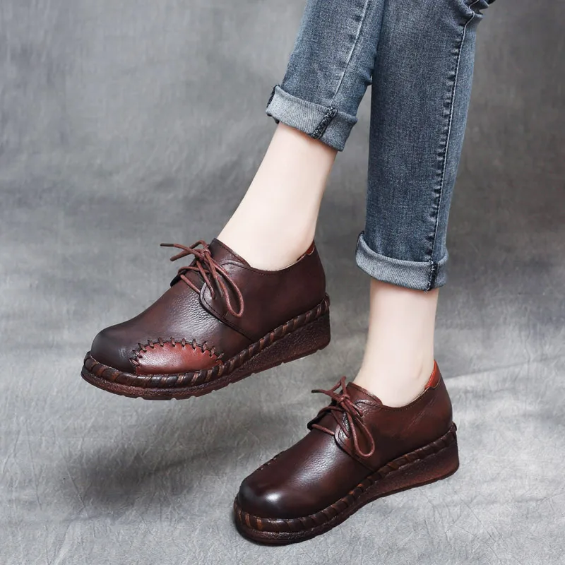 

Women Leather Pumps Low Heels Wedge Shoes Autumn Handmade Genuine Leather Women Pump Soft Bottom Casual Shoe Brand Black Sneaker