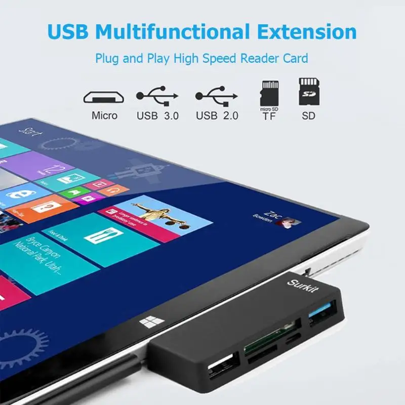 Высокоскоростной Micro/USB2.0/3,0 5 в 1 USB3.0 расширитель для microsoft Surface Pro 3/4 совместим с USB 2,0/1,1/1,0 устройствами
