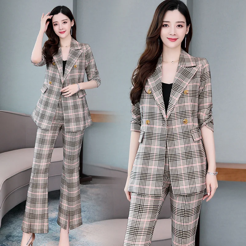 

Plaid 2019 Autumn Versatile Fashion Elegant Korean-style Slim Fit Suit Set