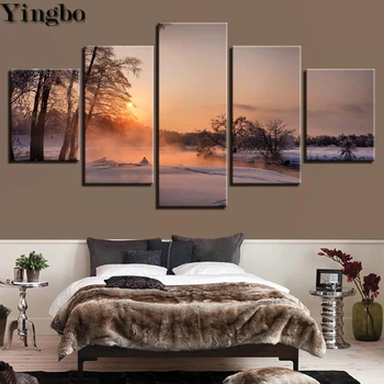 

5 Pieces Winter Snow Sunrise landscape diamond painting full square round mosaic 5d cross stitching diamond embroidery sales