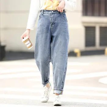 

Women Spring Jeans Lady Harem Pants Female Blue Denim Trousers Stretch Loose Fashion Plus Size Pantalones D6 8839