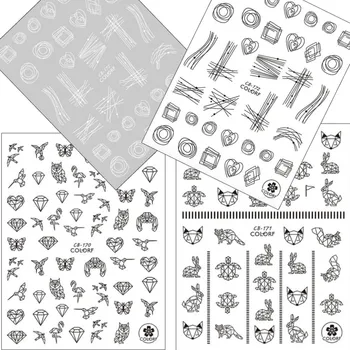 

1PCS Cartoon Animal Flamingo Fox Hollow Designs 3D Nail Stickers Geometry Abstract Image Line self-Adhesive Slider Sticker Decal