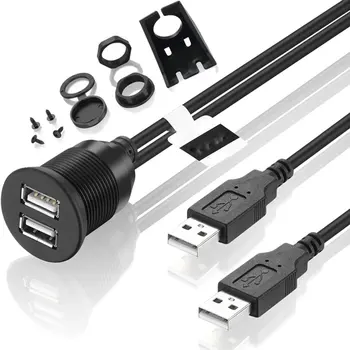 

Dual USB 2.0 Male to USB 2.0 Female Extension Cable With Flush Mount Panel For Car Truck Boat Motorcycle