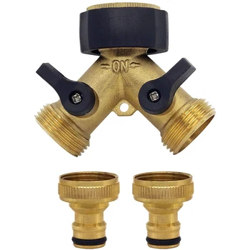 

Heavy Duty Brass Connector,Two Way Brass Tap Manifold Brass Garden Hose with 2 X3/4 Inch Brass Water Tap Connection