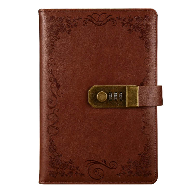 

Brown Diary with Lock Notebook A5 Vintage Lockable Paper PU Leather Note Book Traveler Journal Weekly Planner School Stationery