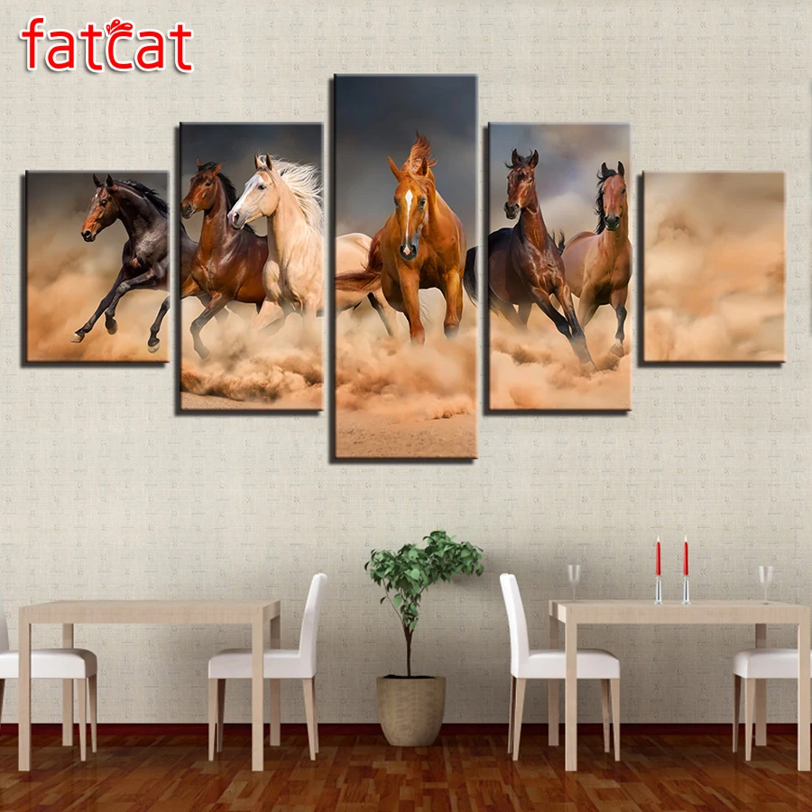 FATCAT 5D Diy Алмазная картина 5 панель животные лошади рукоделие декоративная полная