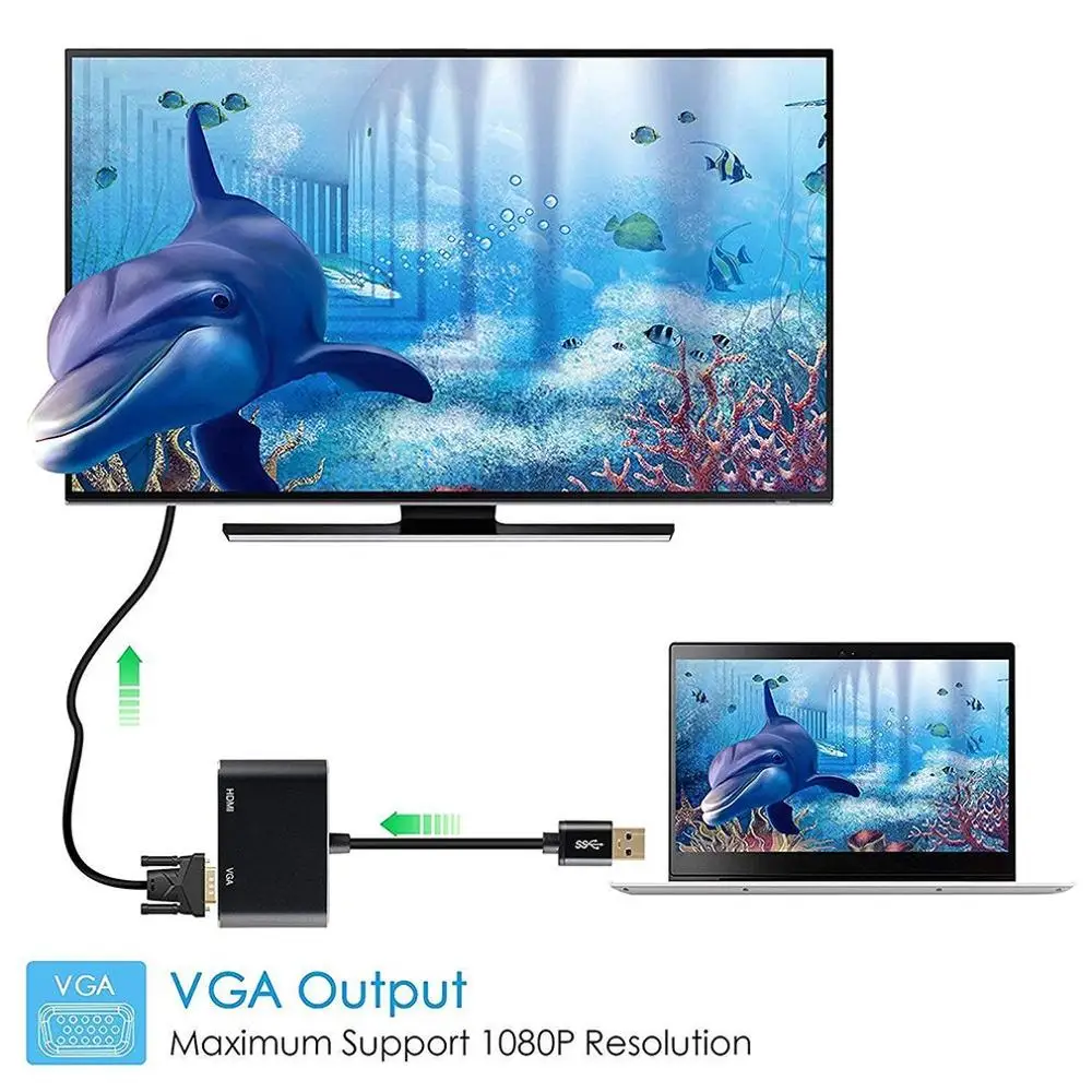 USB 3,0-HDMI VGA 1080P HD 2 в 1 концентратор конвертер для ноутбука HDTV проекторы мониторы HDMI VGA синхронизация выход для Windows7/8/10
