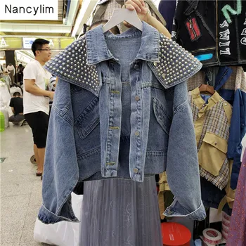 

Heavy Industry Rivet Cowboy Coat Woman Short Denim Jacket Women 2019 Autumn New Loose Disassembly Shawl Retro Bf Jean Coat