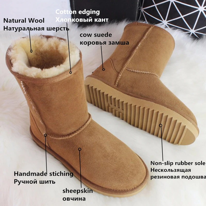 Cena G Zaco luksusowe buty zimowe damskie wełna owcza buty oryginalne kożuchy śniegowe buty klasyczne połowy łydki kobiece zamszowe skórzane buty