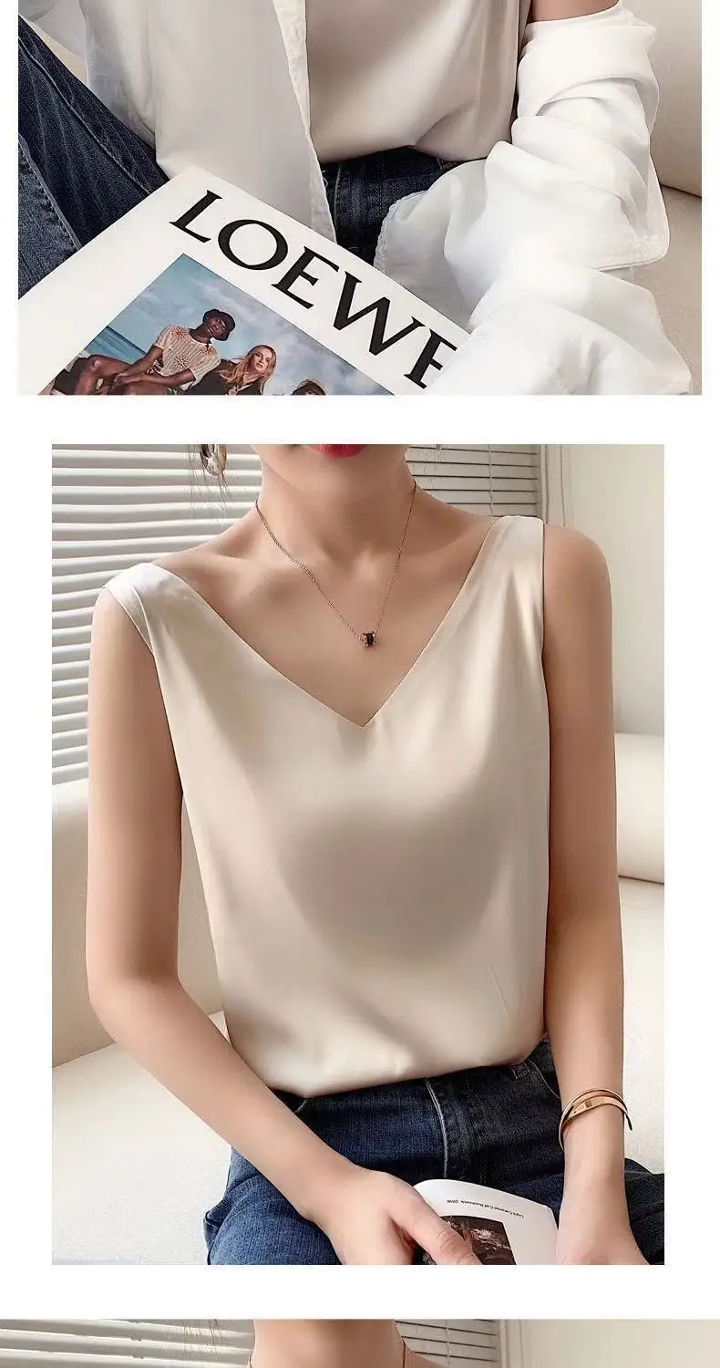 Satin Top Woman Clothes Summer White Tanks And Camis Female Vest Vintage Korean Fashion Free Shipping Sexy Born Sweet Plus Size womens cami