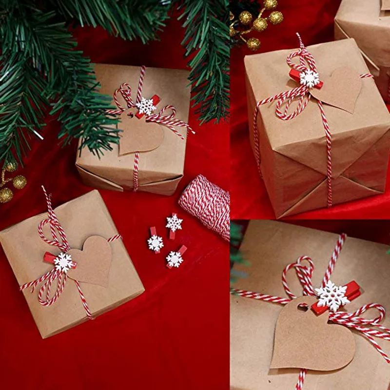 Red Sticky White Christmas Snowflakes Rectangular Wooden Markers-50