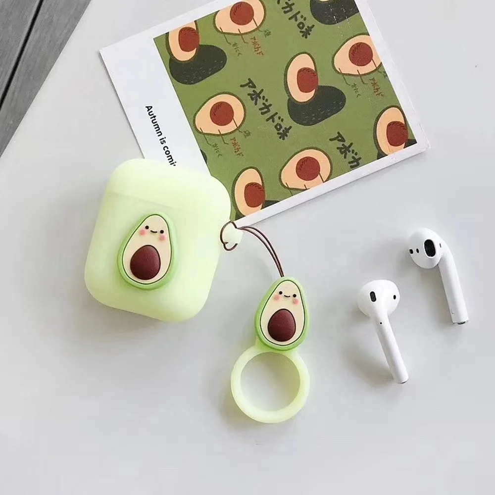 Чехол для AirPods с 3D милыми фруктами, клубникой, сосной, яблоком, авокадо, пиццей, чехол для наушников s для apple Airpods 2, Защитная крышка с подвеской
