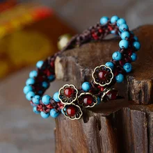 Китайский стиль, Классические Оригинальные ювелирные изделия, агат, бирюза, медь, цветок, шляпа, широкий браслет