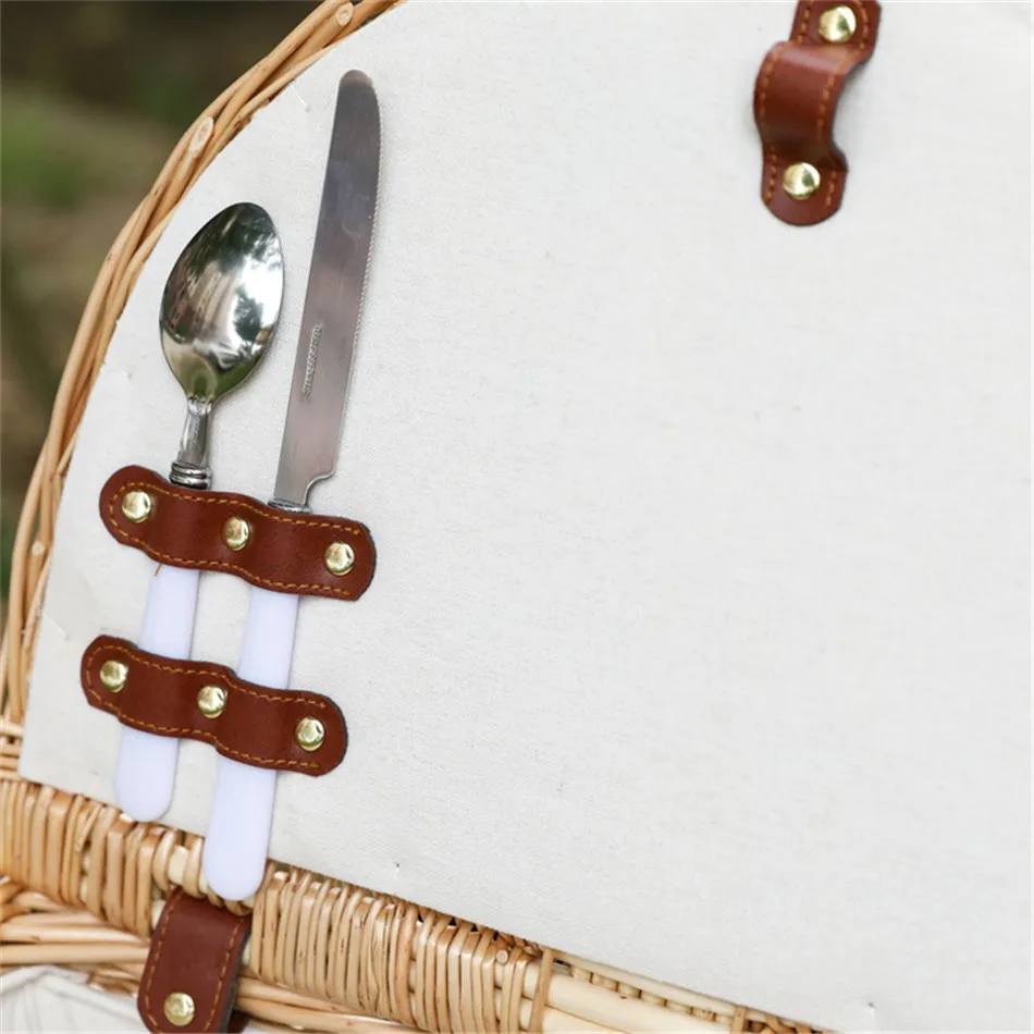 Rattan Trolley Picnic Basket Natural Wicker Weaving Lunch Baskets Wheels Family Outing Trip Picnic Bento Storage High Capacity