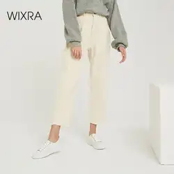 Wixra 2019 новые стильные однотонные повседневные женские брюки с высокой талией с карманами длинные брюки весна осень Дамская Нижняя