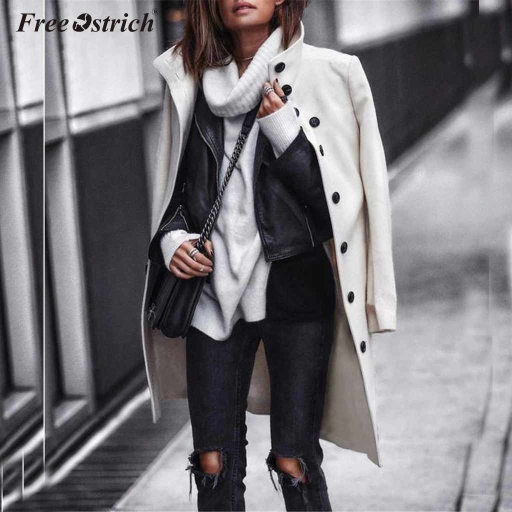 

Free Ostrich 2019 Winter Coat Women Wool Blend Coat Oversize Long Sleeve Solid Button Long Coat Outwear Wool Coat Women N30