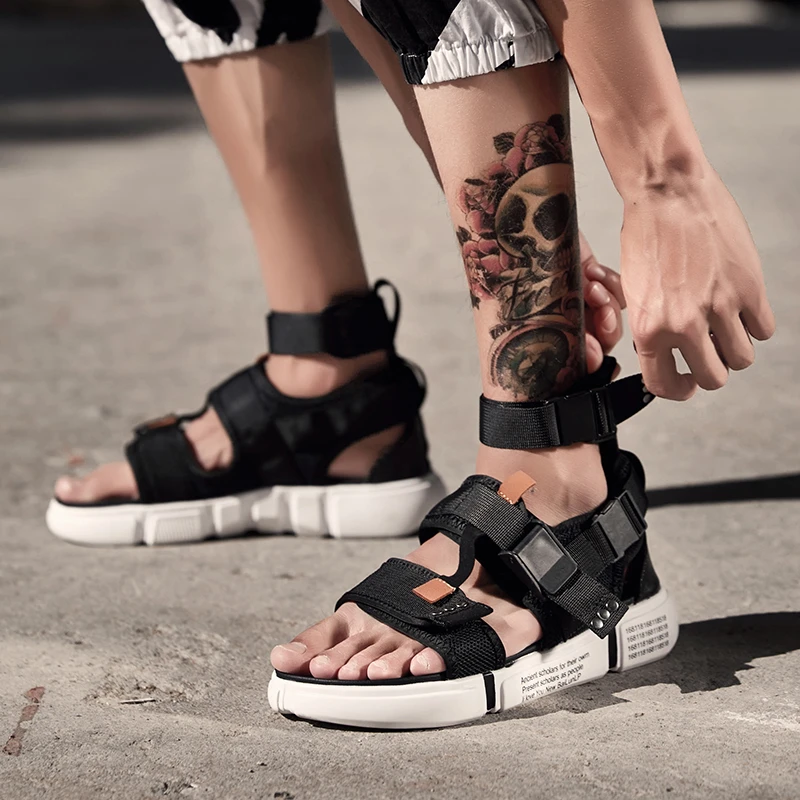 Sandalias de gladiador plataforma y Punta abierta para hombre, zapatos de estilo romano, de lona, color negro y gris, para verano|Sandalias de - AliExpress