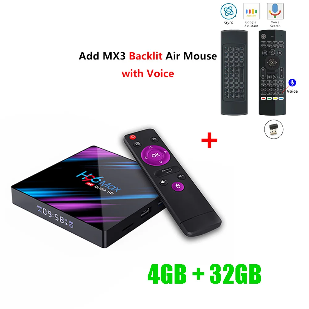 4GB32GB add mx3l mic H96 MAX android 9,0 smart tv box 4G ram 64GB rom RK3318 H.265 телеприставка 4K HD 2,4G/5,8G wifi BT 4,0 android tv box VS X96 mini - Цвет: 4GB32GB add mx3l mic