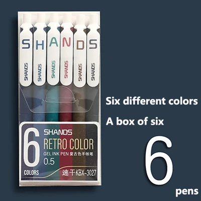 6 Pcs/Box Six-color Ink Ballpoint Pen 0.5mm Roller Ball Pens Classic Office Signature Stationery School Supplies(Black/Red/more - Color: Six Colors Pen