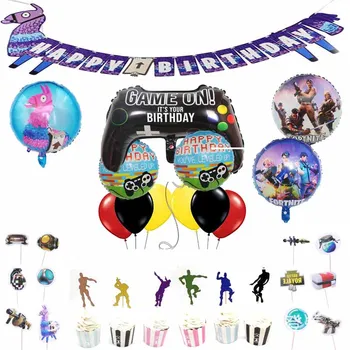 

Birthady Party Banner Cake Flag Ballons Fortnites Anime Figure Fortress Party Supplies Cartoon Aluminum Film Ballon Home Decor