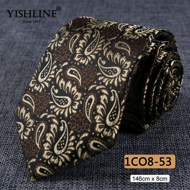 1CO8-53 YISHLINE, распродажа, 8 см, мужские галстуки, классический галстук, синий, для мужчин, в полоску, в клетку, серый, розовый, деловой галстук для жениха, свадебные аксессуары - Цвет: 1CO8-53