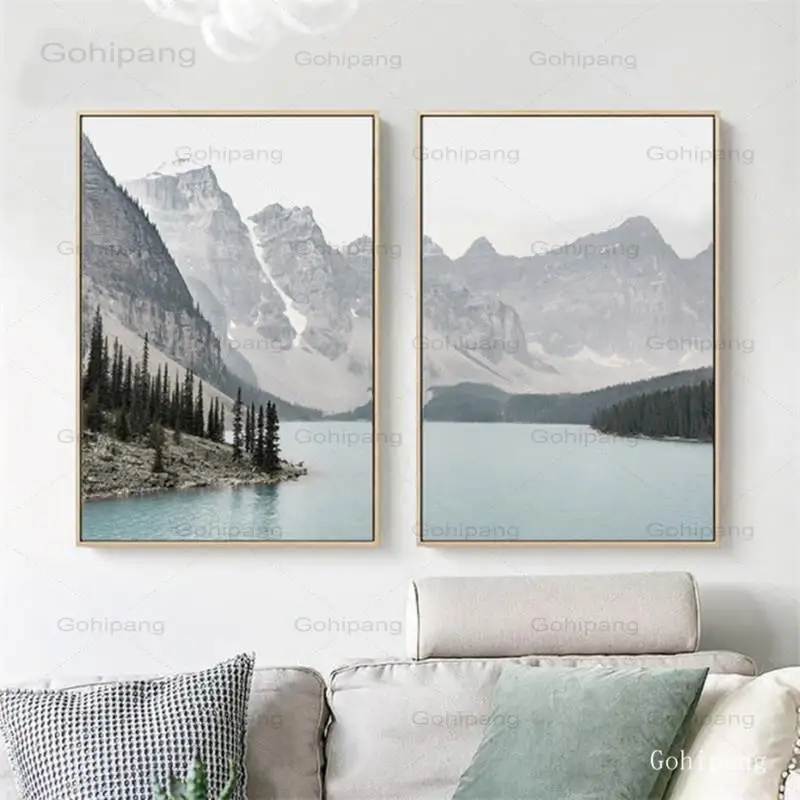 Nordic Landscape Mountain Lake Canvas Paintings Home Decoration Living Room Wall Art Pictures Nature Scenery Posters and Prints | Дом и сад