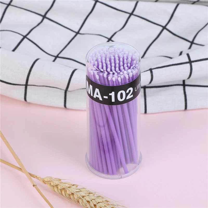 dark purple small Microbrushes наращивание ресниц прочный Micro отдельных Аппликаторы ватный тампон одноразовые кисти для макияжа 100 шт./упак. тампон - Цвет: dark purple small