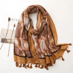 lady Autumn Viscose Tassel Shawl Aztec Ethnic Patchwork Style Pashmina Wrap Thick Sun Protection Summer Soft Shawl 180*100cm