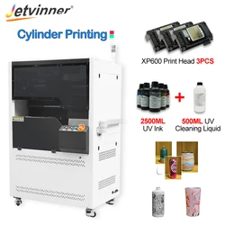 Jetvinner – imprimante UV, cylindre, avec 3 têtes d'impression XP600, 2500ml, effet de vernis, pour bouteille, tasse, cône, Machine d'impression 