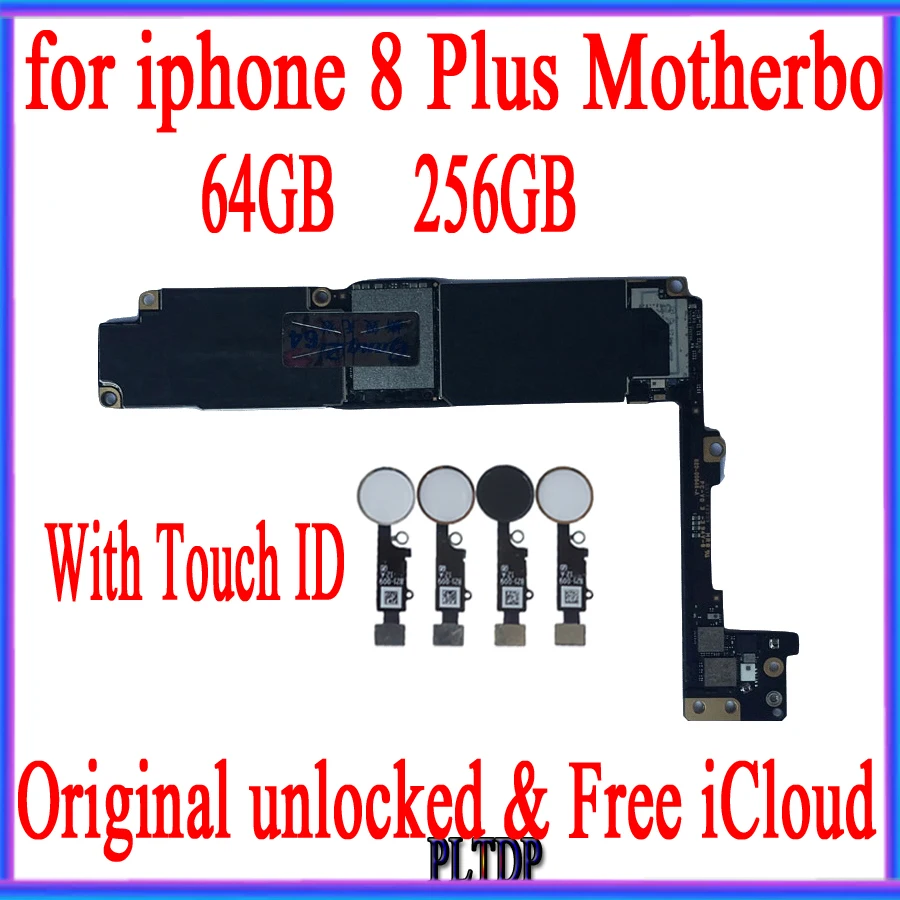 

High Quality, Factory unlocked Motherboard for iphone 8 Plus with/without Touch ID ,Original Mainboard, 64GB 256GB