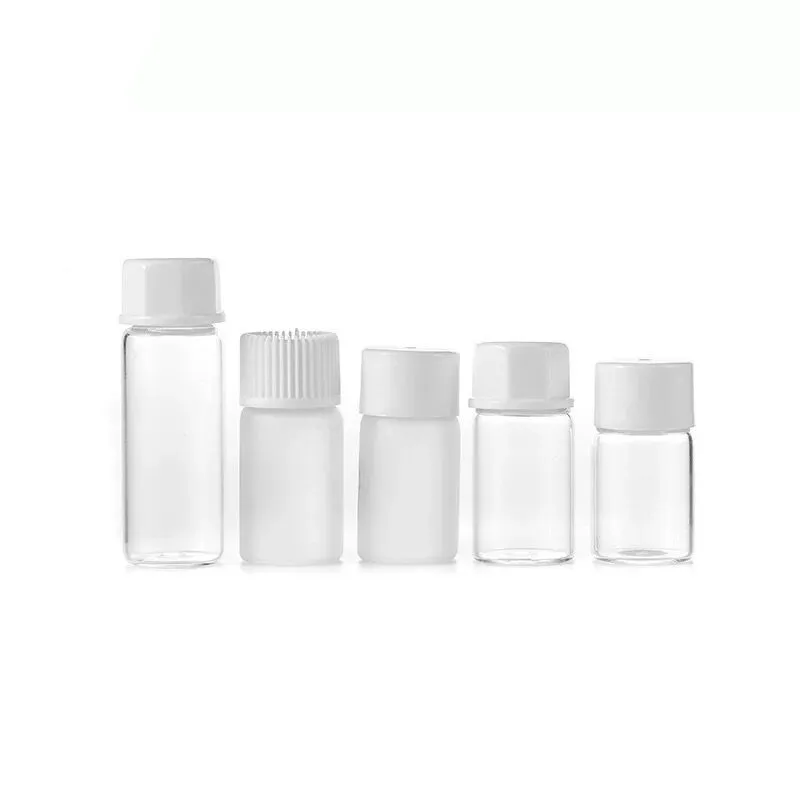 30PCS 1ml 2ml 3ml 4ml 5ml Transparent Mini Glass Essential Oil Reagents Refillable Sample Bottle Vials Jars With White Cap | Дом и сад