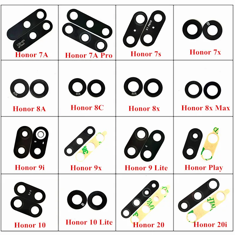 

100x Back Camera Glass Lens with Sticker For Huawei Honor 7 7A Pro 7s 7x 8A 8C 8X Max 9i 9x 9 10 Lite 20 20i Play