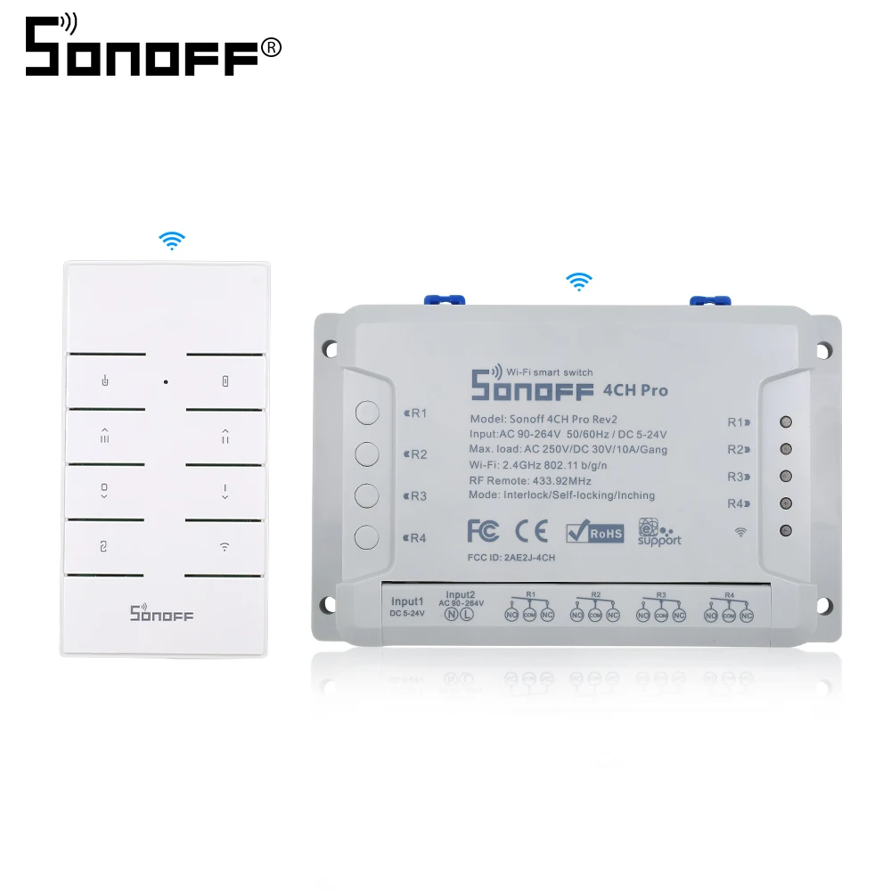 PRO R2 RM433 Itead Sonoff 4CH Pro R2 433 МГц 4 канала RF беспроводной пульт дистанционного управления Wifi умный переключатель инчинг интерлок реле Alexa Google Home - Комплект: PRO R2 RM433