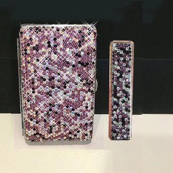 

Bling Portable Crystal Diamond Cigarette Case Box Lighter For 14 Pcs Cigarettes Holder Slim USB Charging Lighters Women Girls