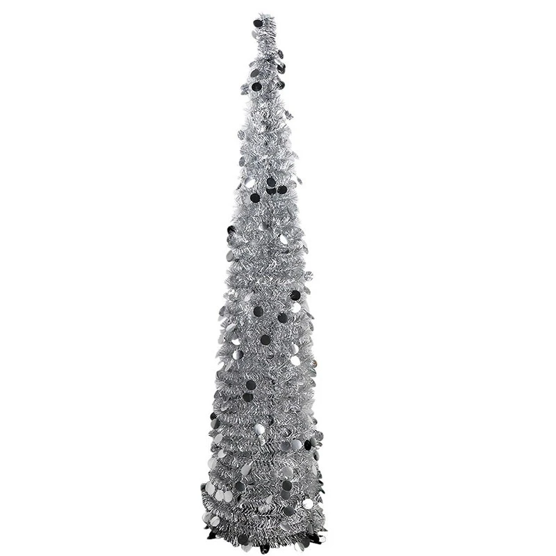 5Ft Christmas Tinsel Tree with Stand, Gorgeous Collapsible Artificial Christmas Tree for Christmas Decorations