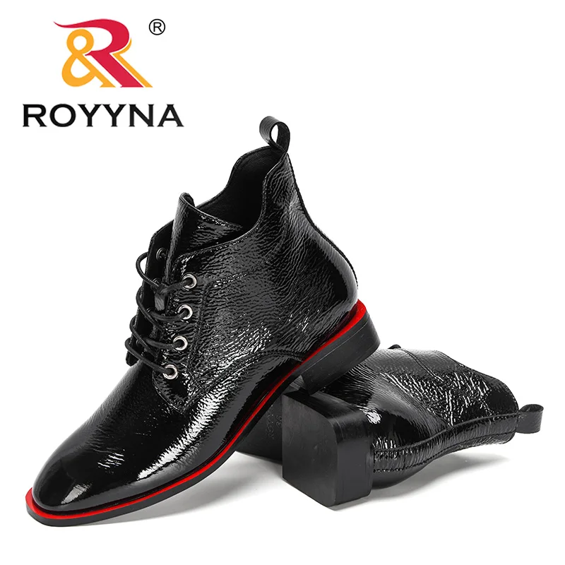 Platform Boots Winter Boots Ankle Boots Women High Heeled Boots ROYYNA Fashion Luxury Brand Lower Heels Warm Patent Ankle Boots Ladies Chunky Comfortable Boots Mujer Zapatos